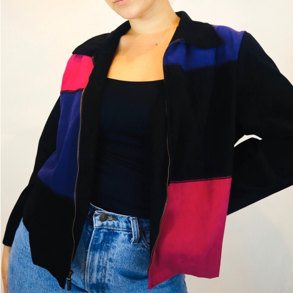 80’s Velour Pink Purple and a Black Collared ZipUp - Picture 1 of 4